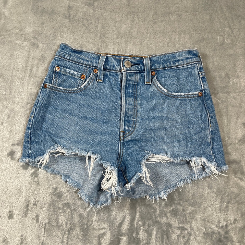 Levis 501 High Rise Denim Shorts Medium Wash Blue Cut Off W25 56327-0251